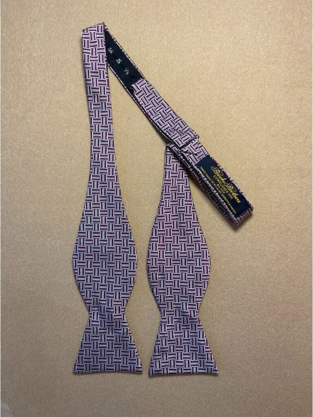 Brooks Brothers Men's Silk Bow Tie Maroon and Gray Geometric Pattern
